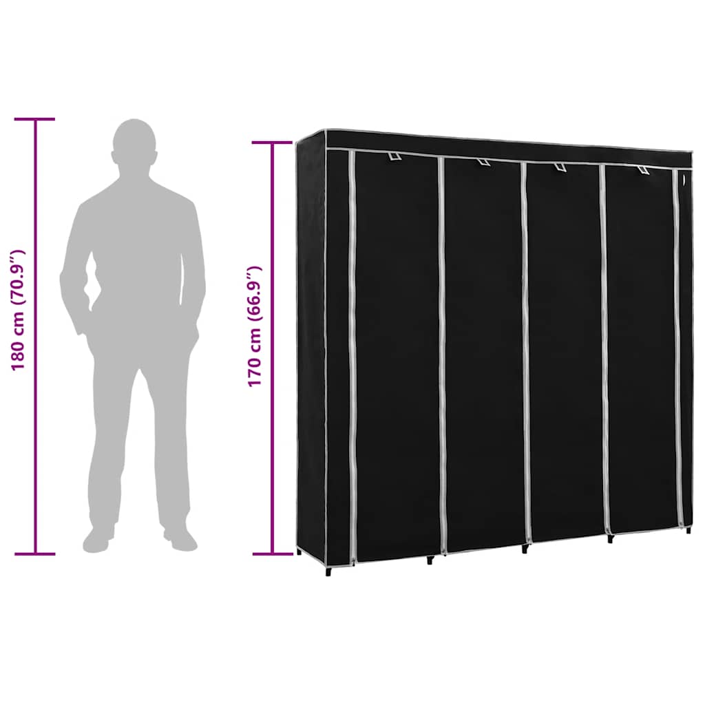 Garde-robe avec 4 compartiments Noir 175x45x170 cm
