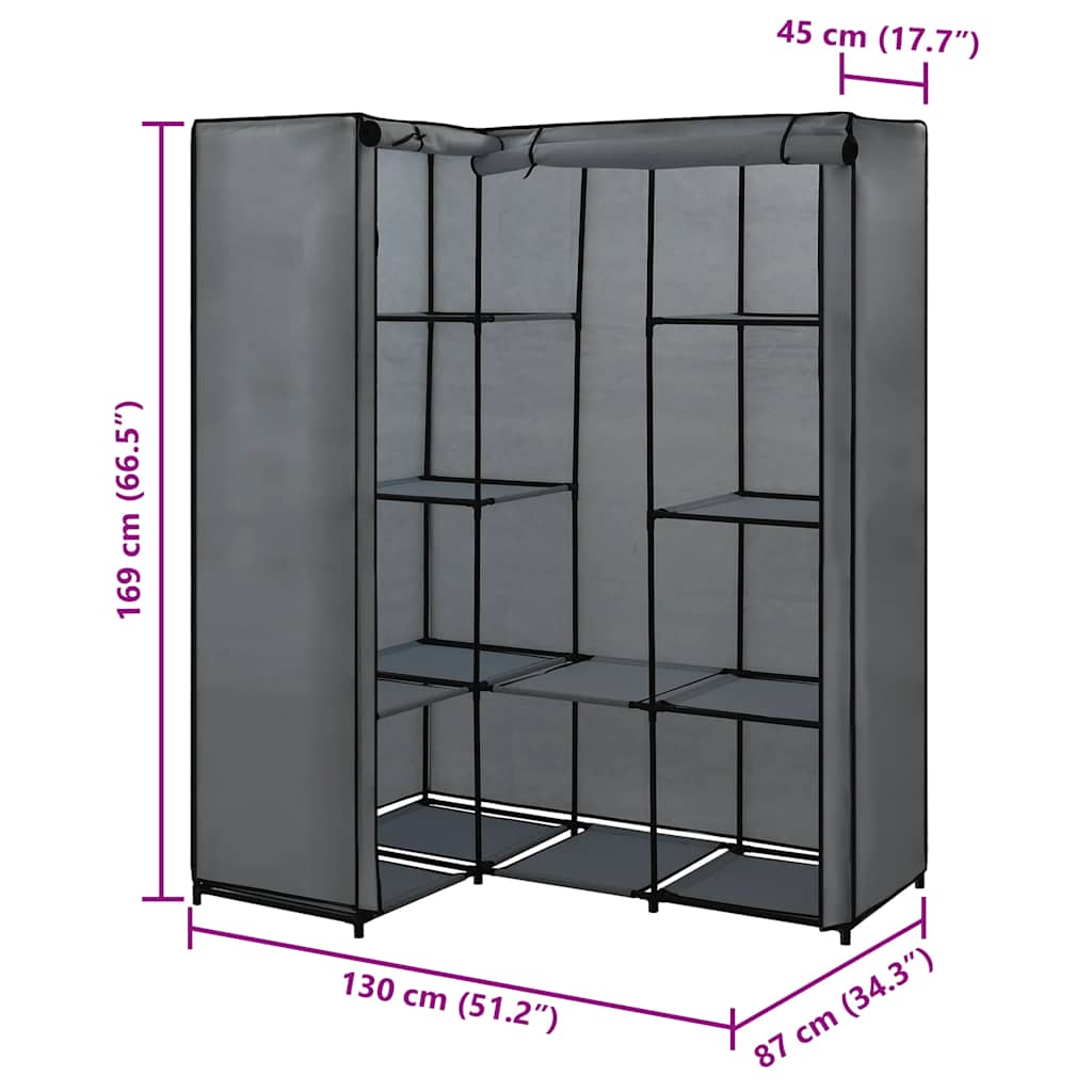 Garde-robe d'angle Gris 130 x 87 x 169 cm - XIOS
