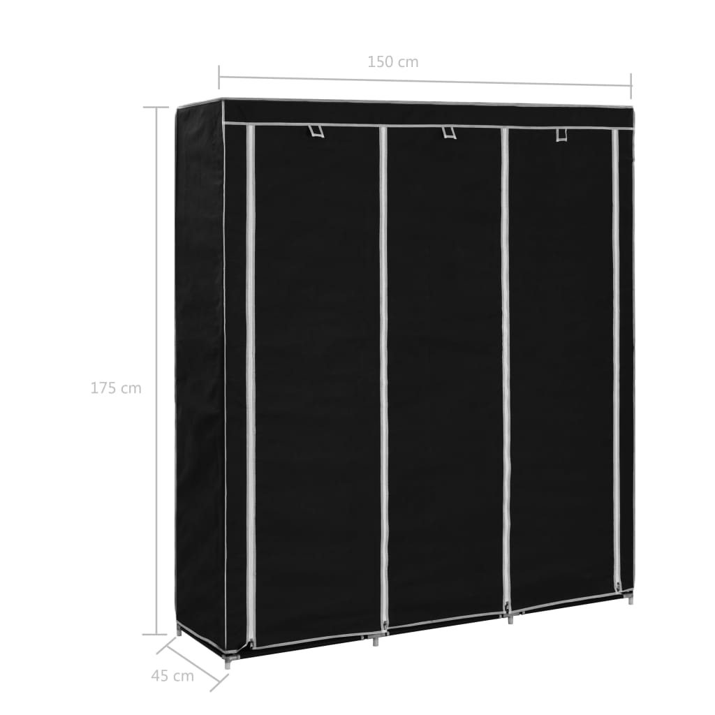 Armoire avec compartiments et barres Noir 150x45x175 cm Tissu - XIOS