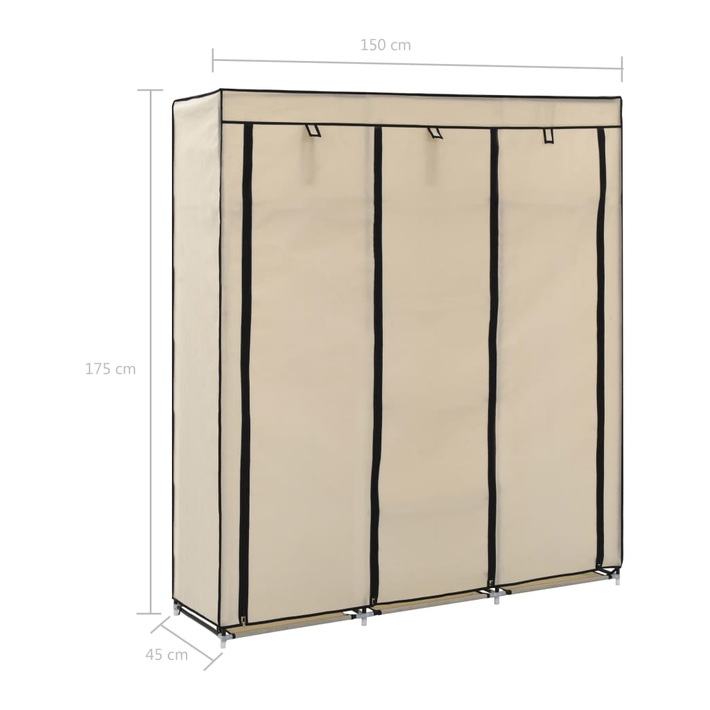 Armoire avec compartiments et barres Crème 150x45x175 cm Tissu - XIOS