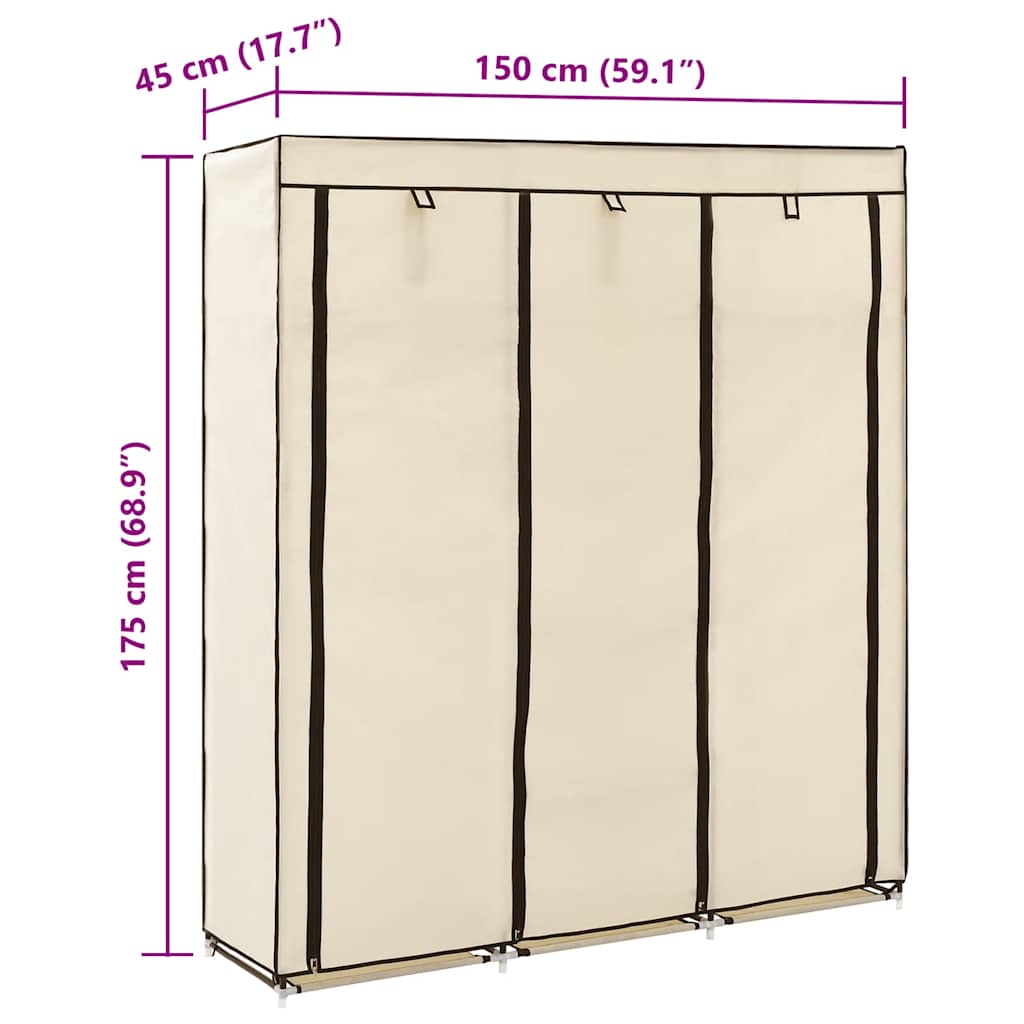 Armoire avec compartiments et barres Crème 150x45x175 cm Tissu - XIOS