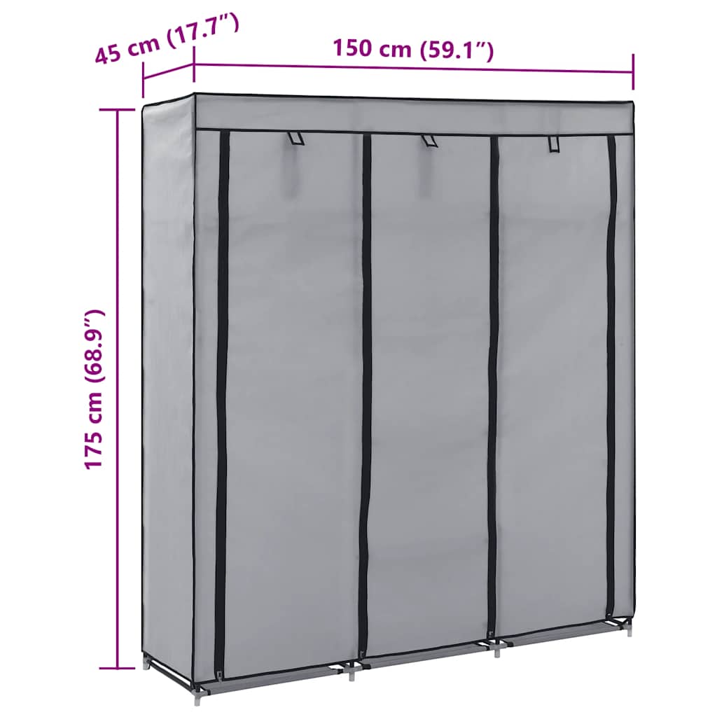 Armoire avec compartiments et barres Gris 150x45x175 cm Tissu - XIOS