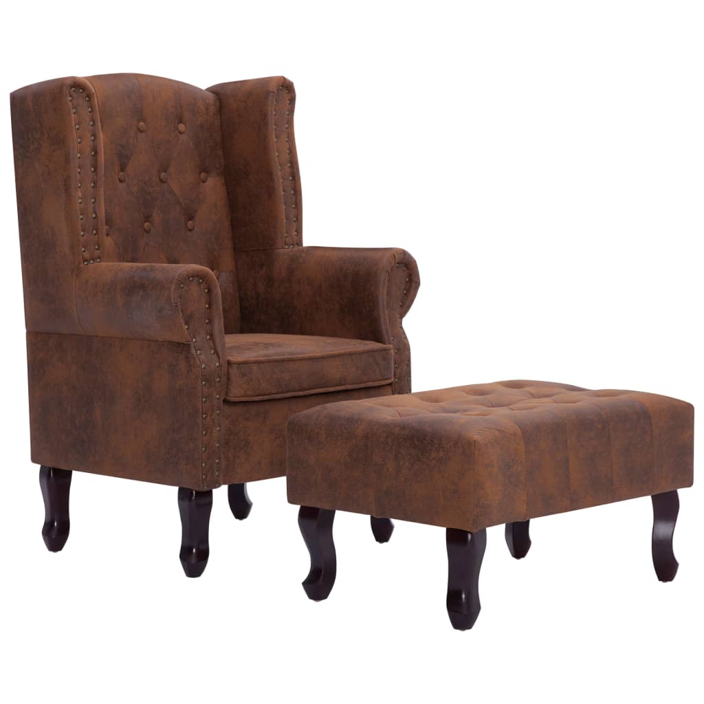Fauteuil Chesterfield et repose-pieds Marron Similicuir daim - XIOS