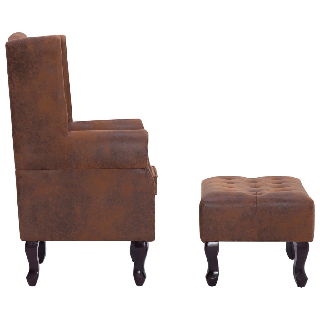 Fauteuil Chesterfield et repose-pieds Marron Similicuir daim - XIOS