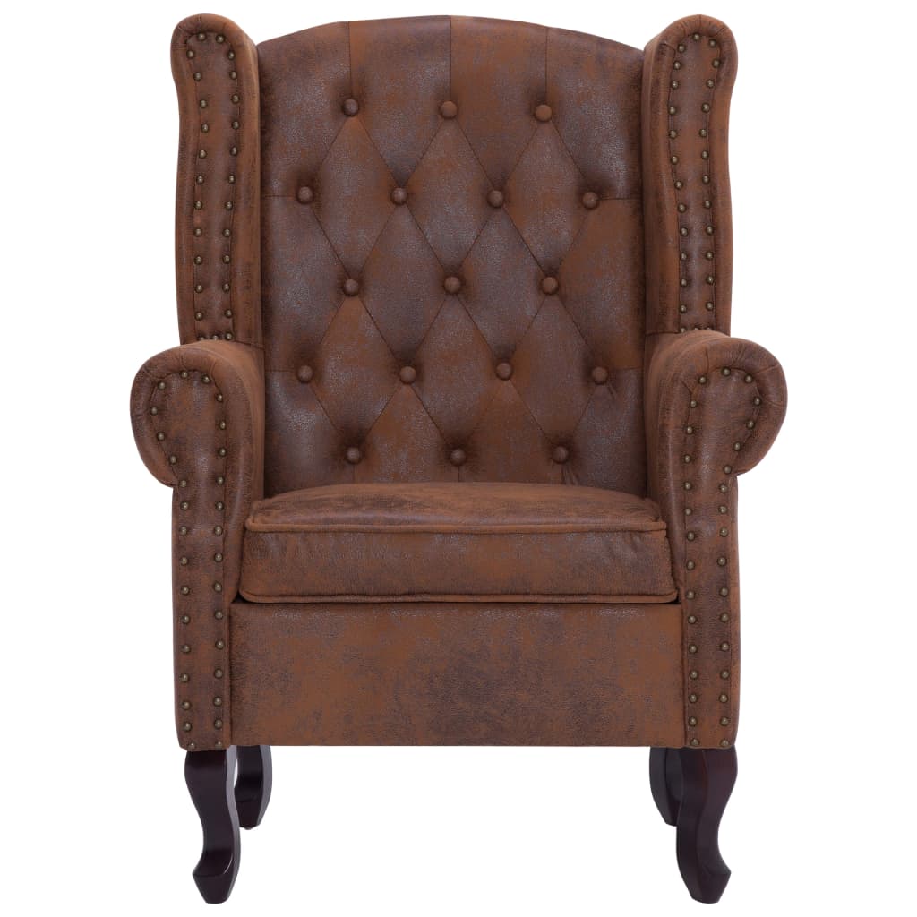 Fauteuil Chesterfield et repose-pieds Marron Similicuir daim - XIOS