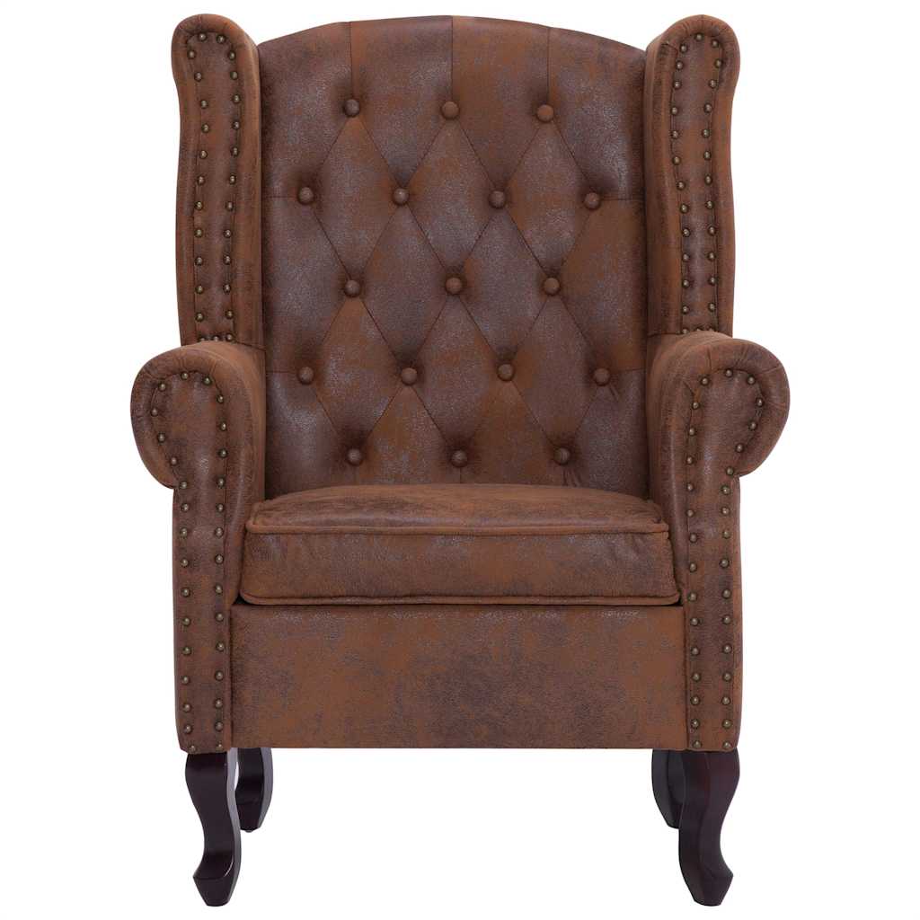 Fauteuil Chesterfield et repose-pieds Marron Similicuir daim - XIOS