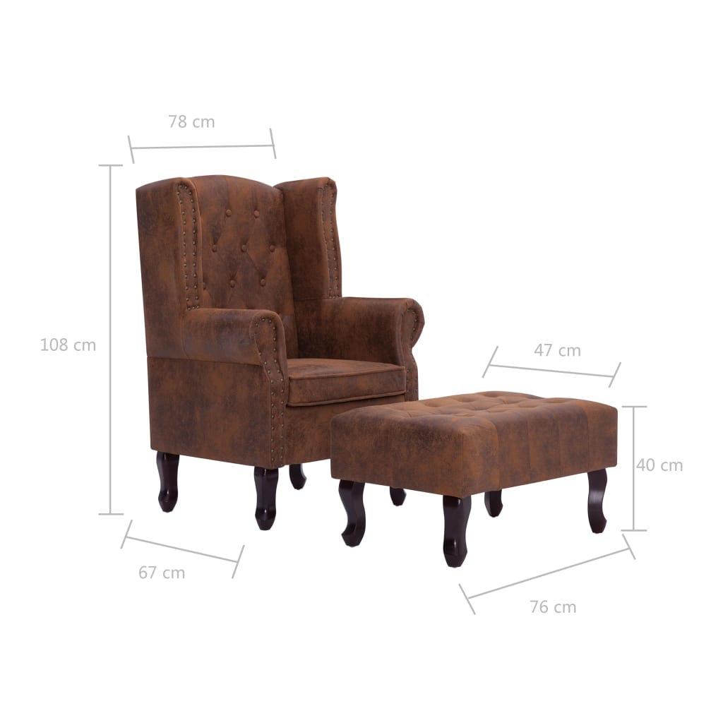 Fauteuil Chesterfield et repose-pieds Marron Similicuir daim - XIOS