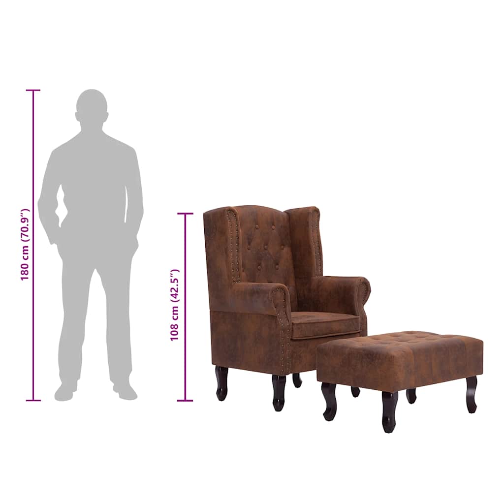 Fauteuil Chesterfield et repose-pieds Marron Similicuir daim - XIOS