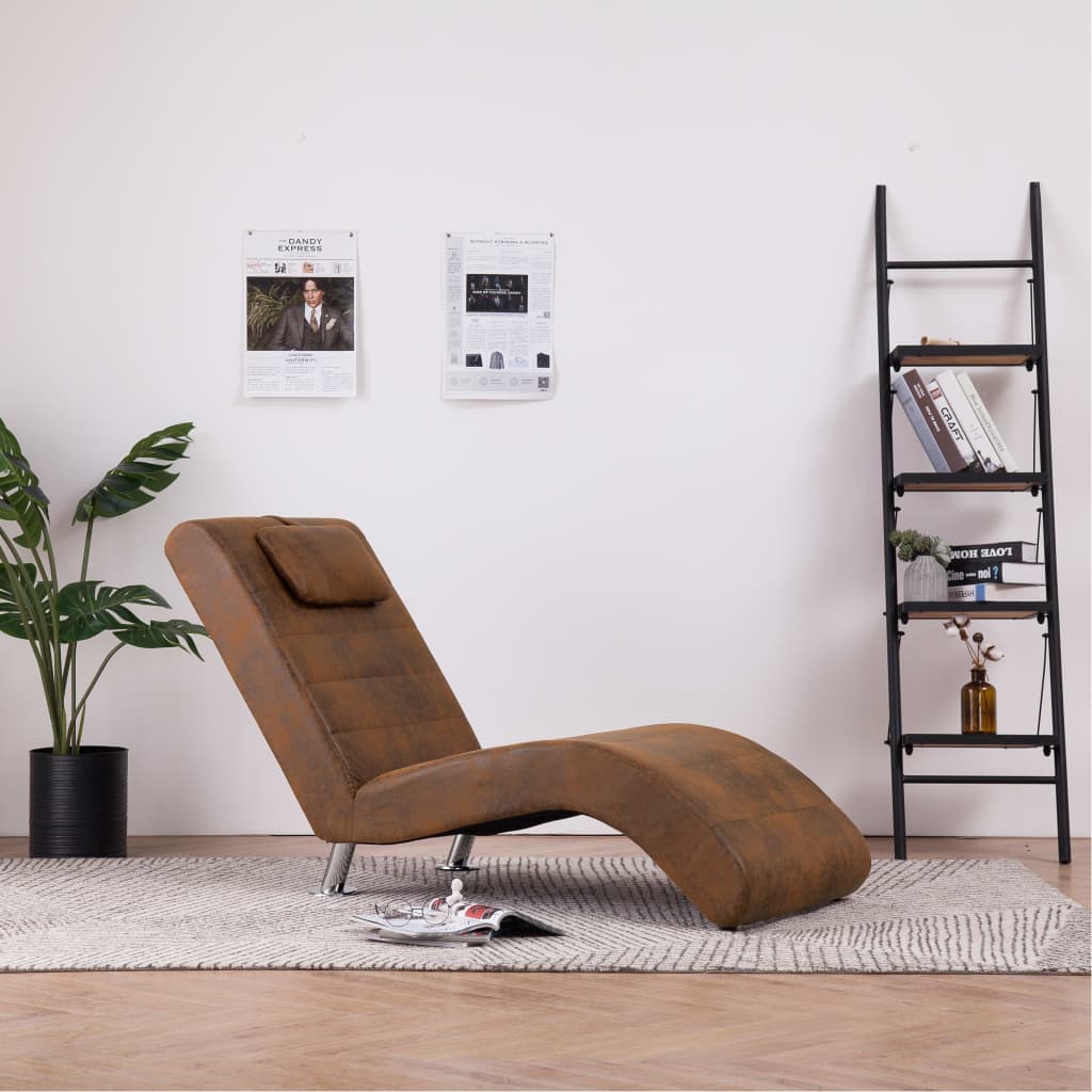 Chaise longue avec oreiller marron Similicuir daim - XIOS
