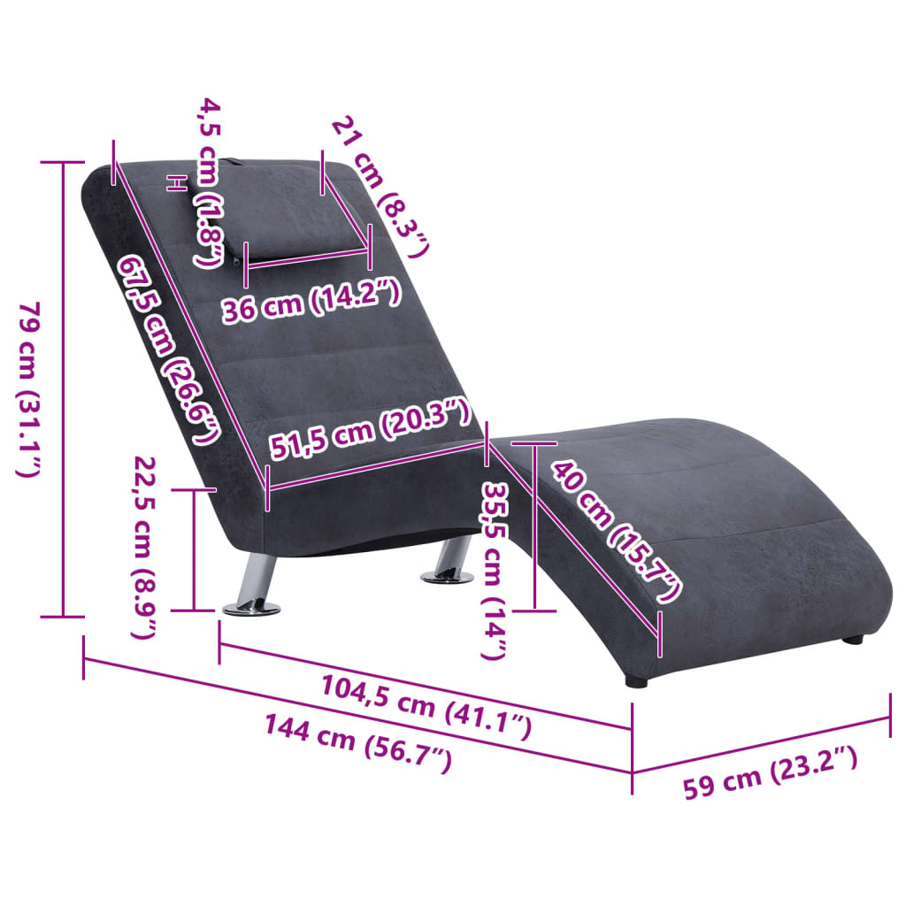 Chaise longue avec oreiller Gris Similicuir daim - XIOS