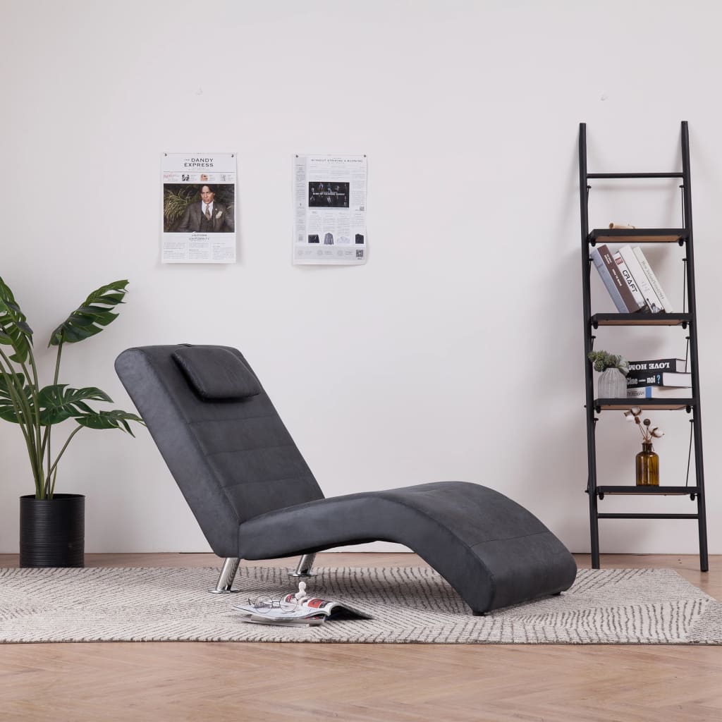 Chaise longue avec oreiller Gris Similicuir daim - XIOS