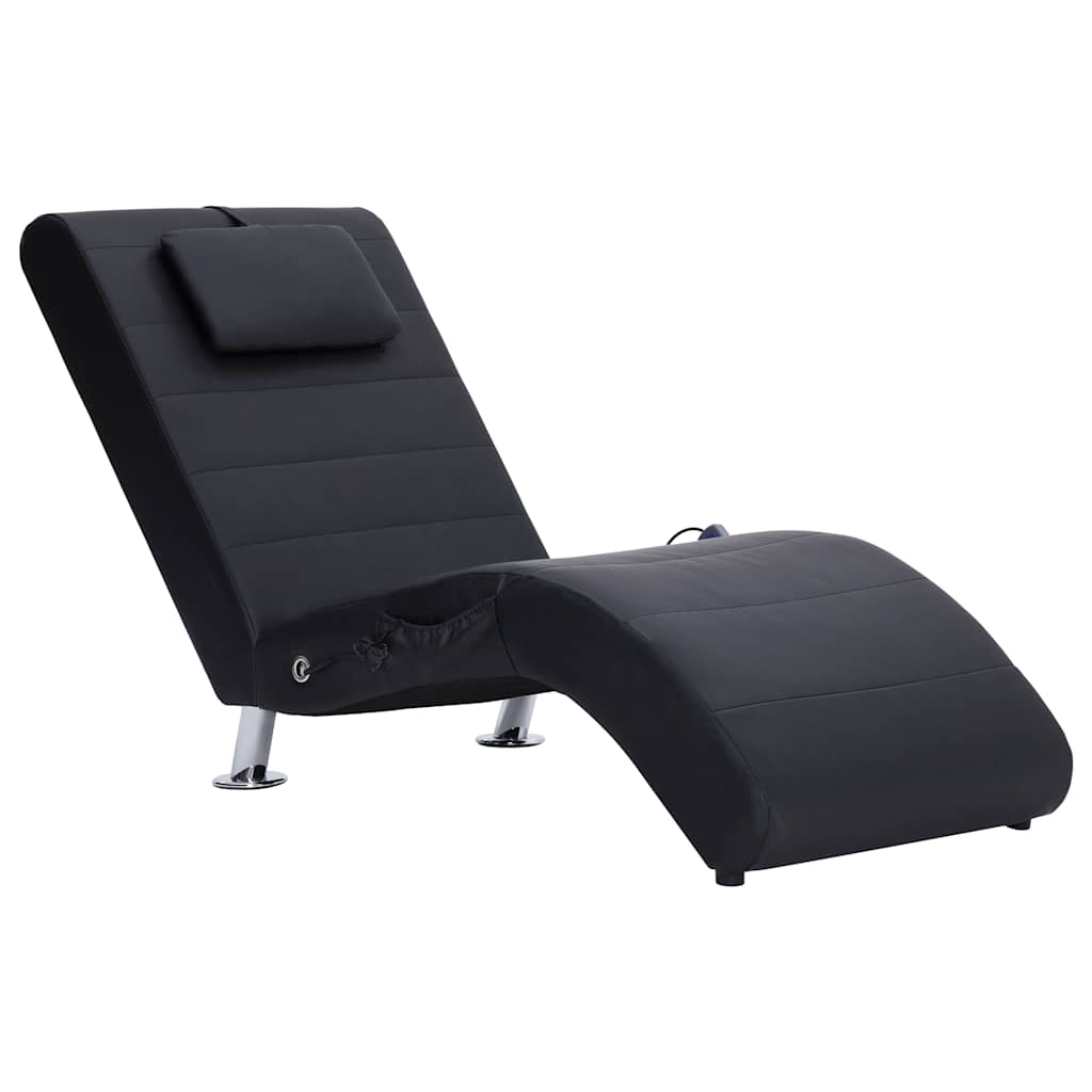 Chaise longue de massage avec oreiller Noir Similicuir - XIOS