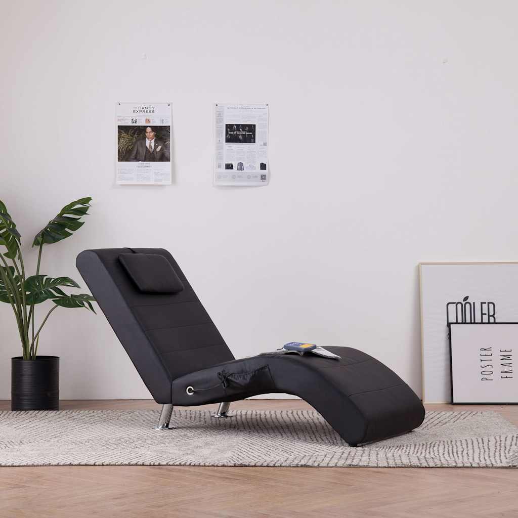 Chaise longue de massage avec oreiller Noir Similicuir - XIOS