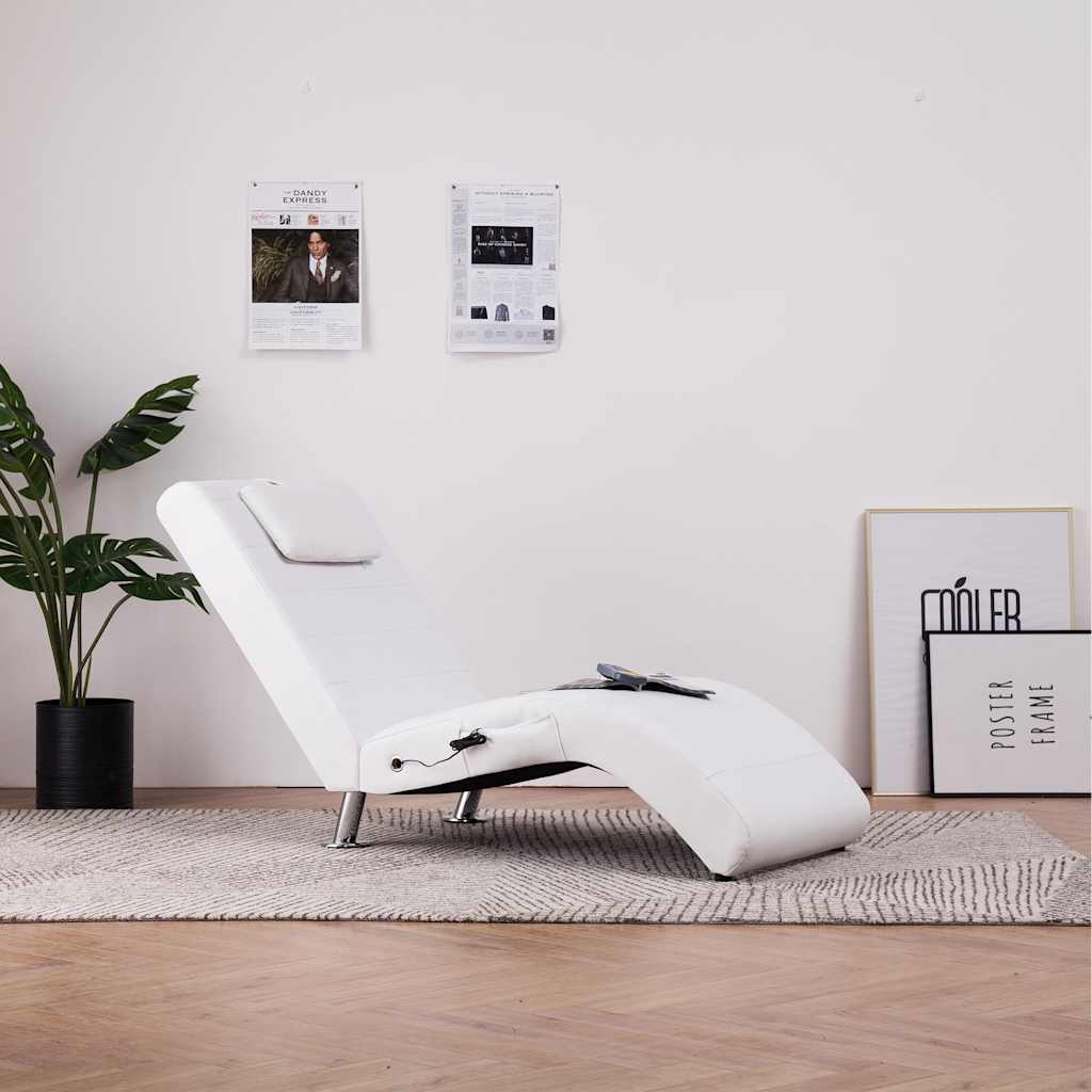 Chaise longue de massage avec oreiller Blanc Similicuir - XIOS