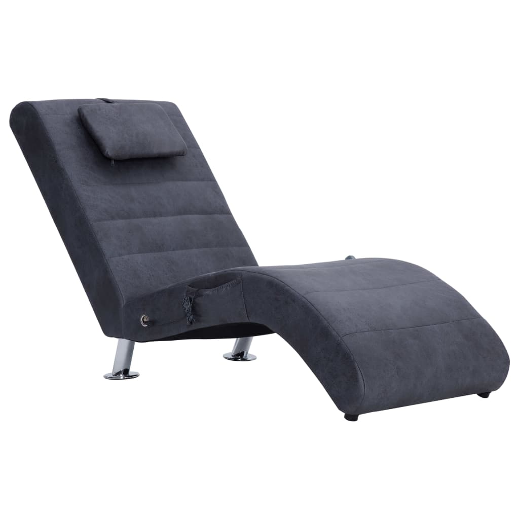 Chaise longue de massage avec oreiller Gris Similicuir daim - XIOS