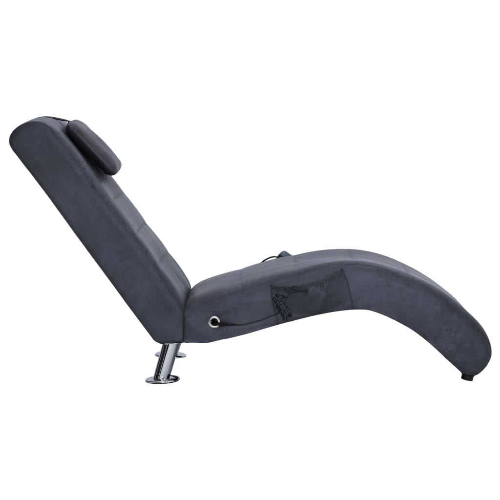 Chaise longue de massage avec oreiller Gris Similicuir daim - XIOS