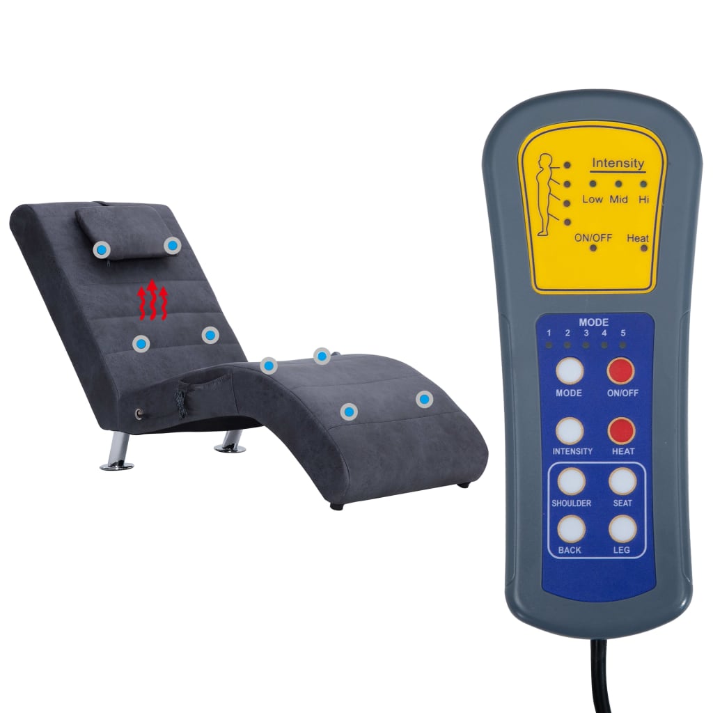 Chaise longue de massage avec oreiller Gris Similicuir daim - XIOS