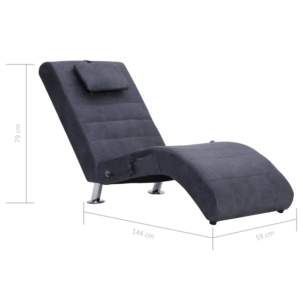 Chaise longue de massage avec oreiller Gris Similicuir daim - XIOS