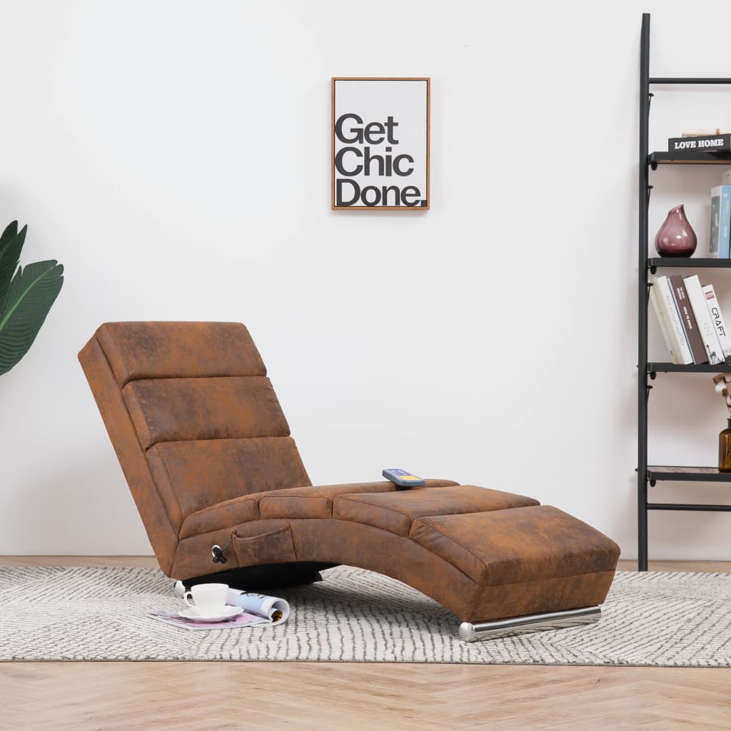 Chaise longue de massage Marron Similicuir daim - XIOS