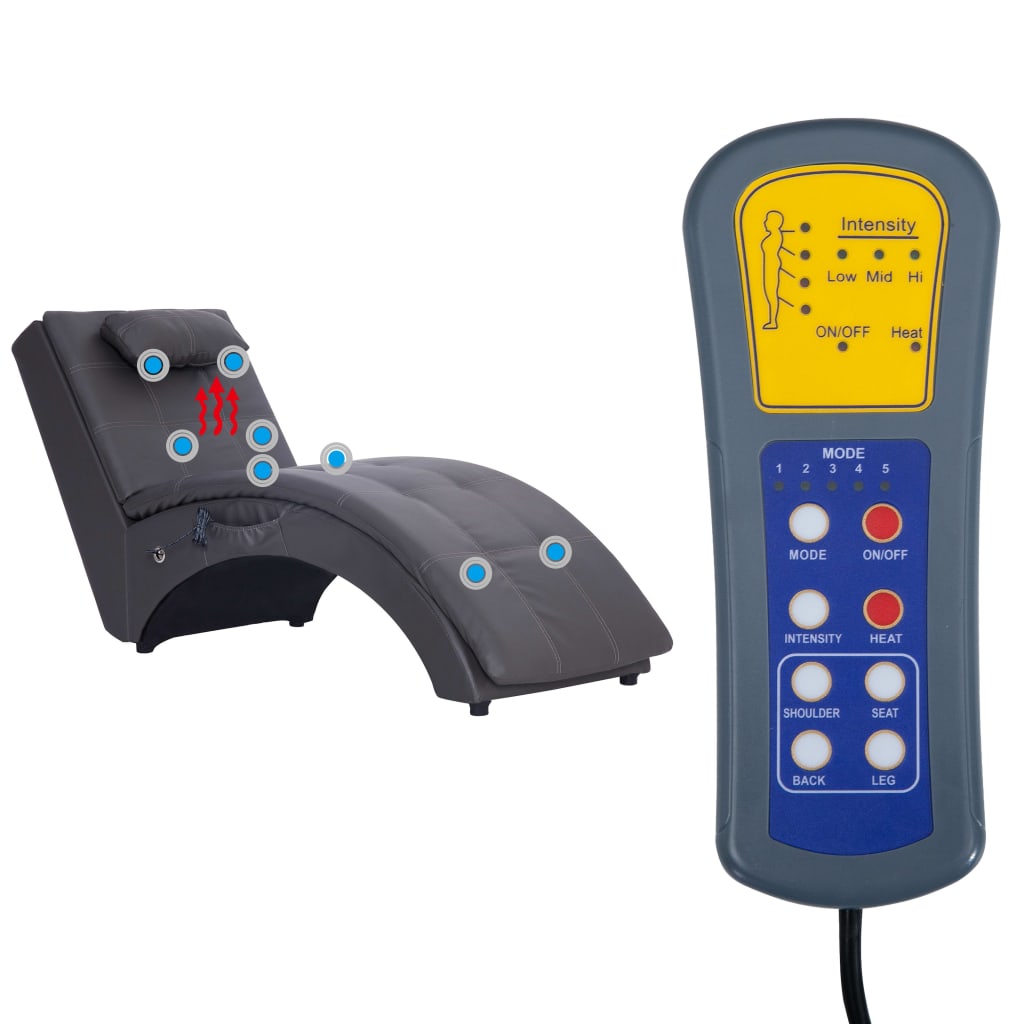 Chaise longue de massage avec oreiller Gris Similicuir - XIOS