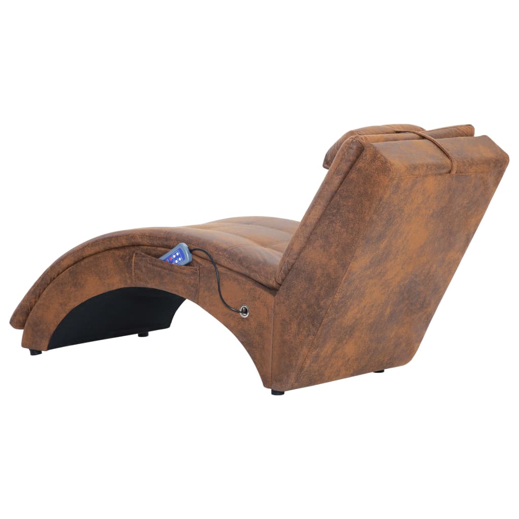 Chaise longue de massage avec oreiller Marron Similicuir daim - XIOS