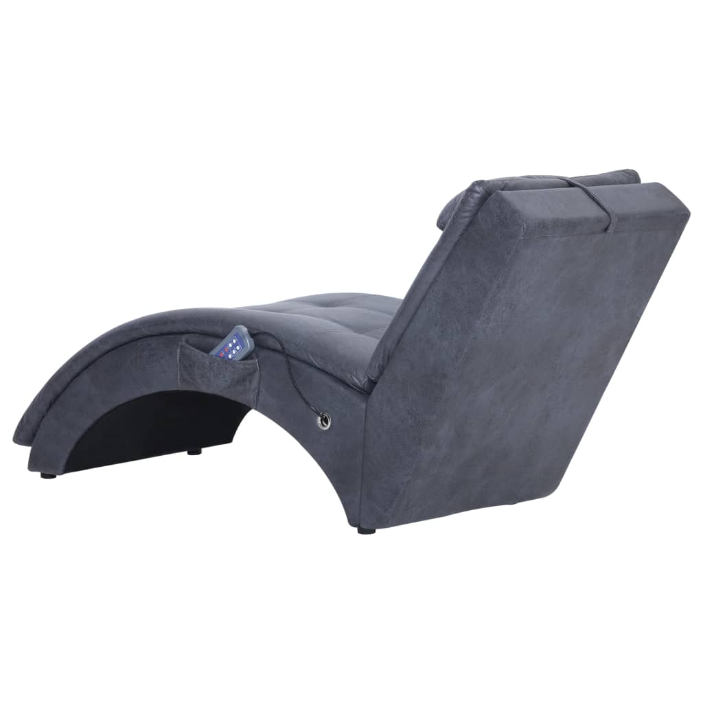 Chaise longue de massage avec oreiller Gris Similicuir daim - XIOS