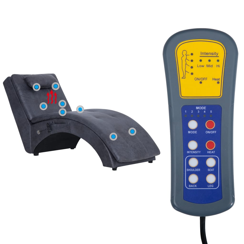 Chaise longue de massage avec oreiller Gris Similicuir daim - XIOS