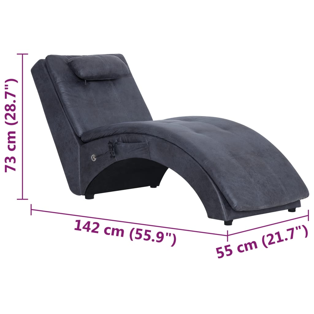 Chaise longue de massage avec oreiller Gris Similicuir daim - XIOS