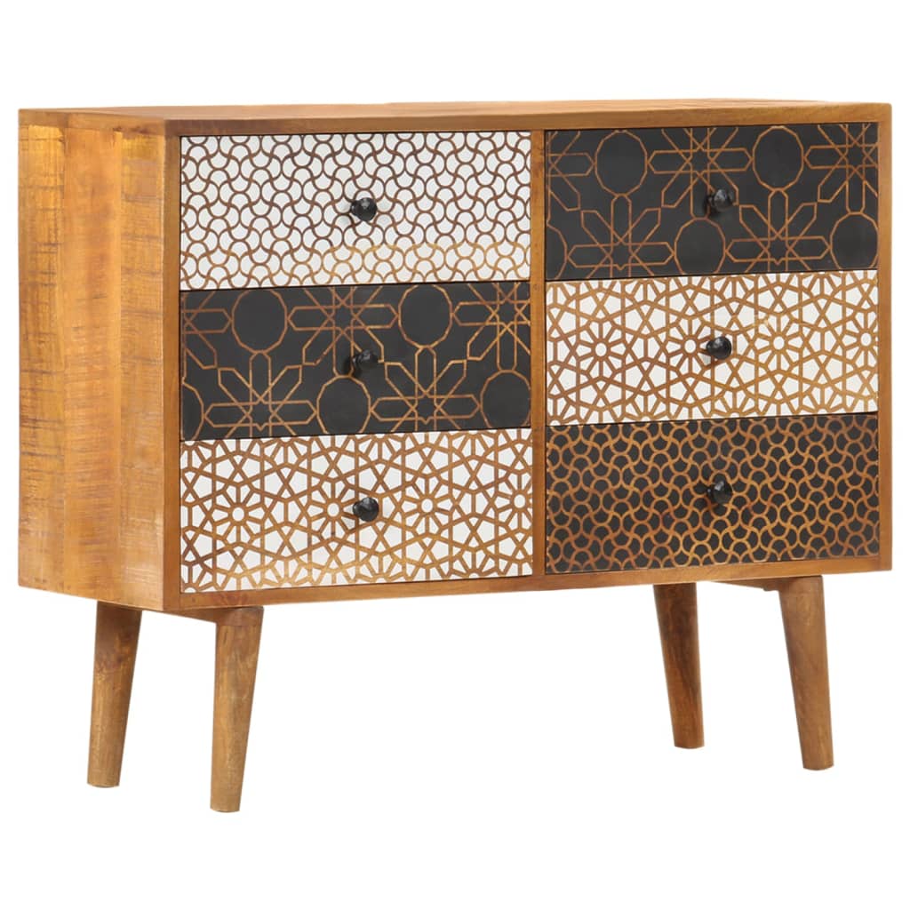Buffet avec motif imprimé 90x30x70 cm Bois de manguier massif - XIOS
