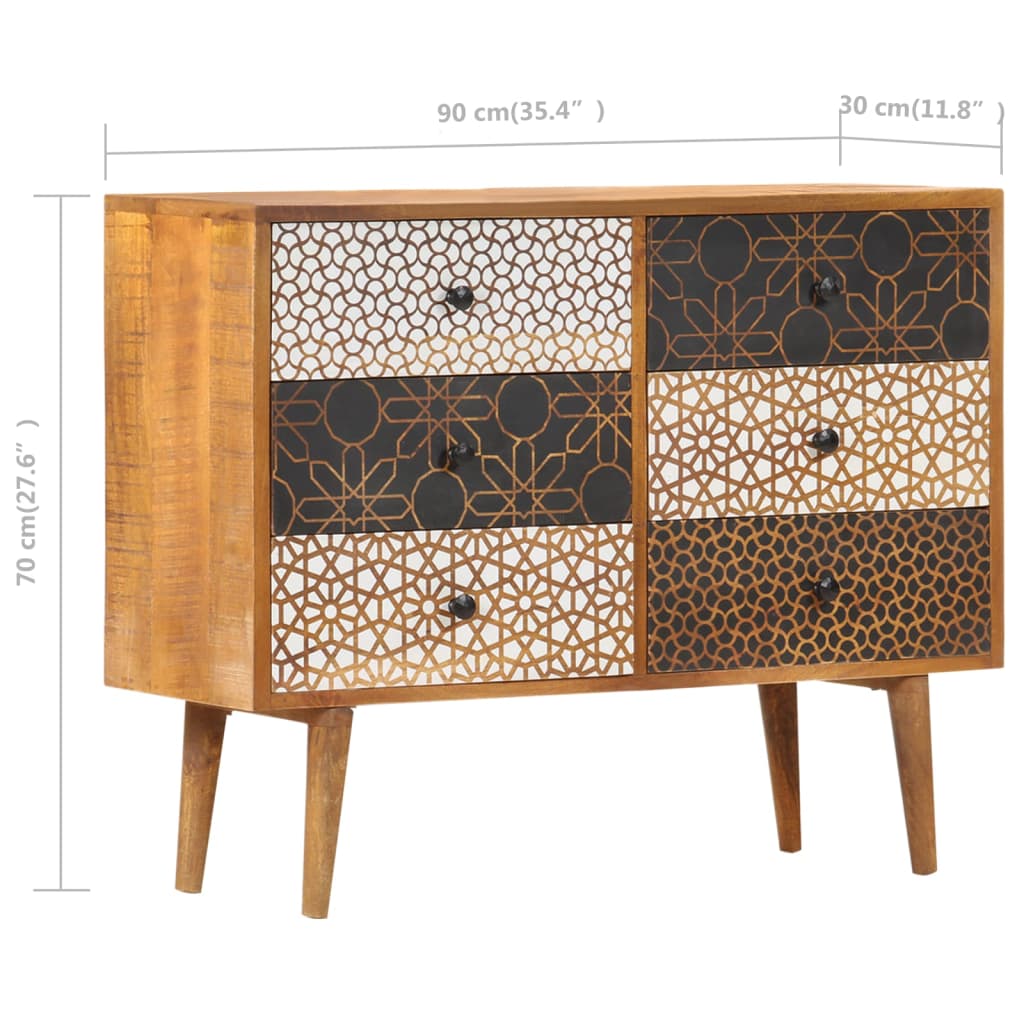 Buffet avec motif imprimé 90x30x70 cm Bois de manguier massif - XIOS
