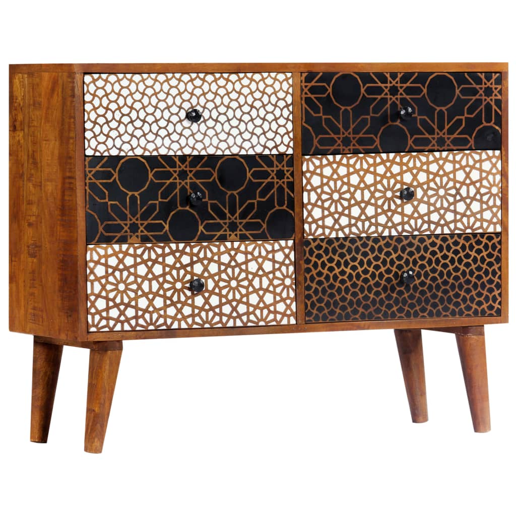 Buffet avec motif imprimé 90x30x70 cm Bois de manguier massif - XIOS