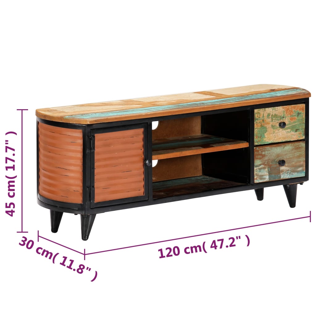 Meuble TV 120x30x45 cm Bois de récupération massif - XIOS