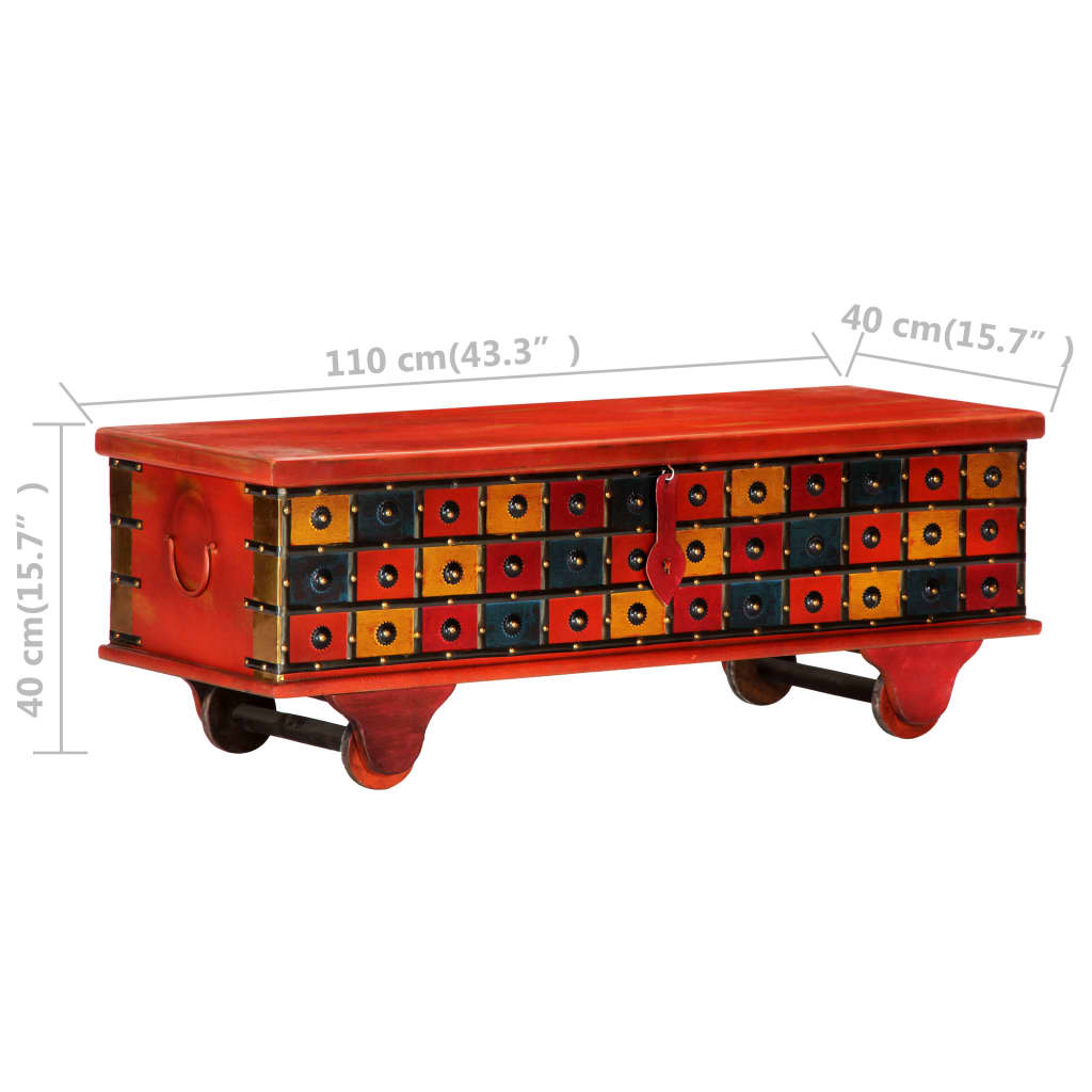 Boîte de rangement Rouge 110x40x40 cm Bois d'acacia massif - XIOS