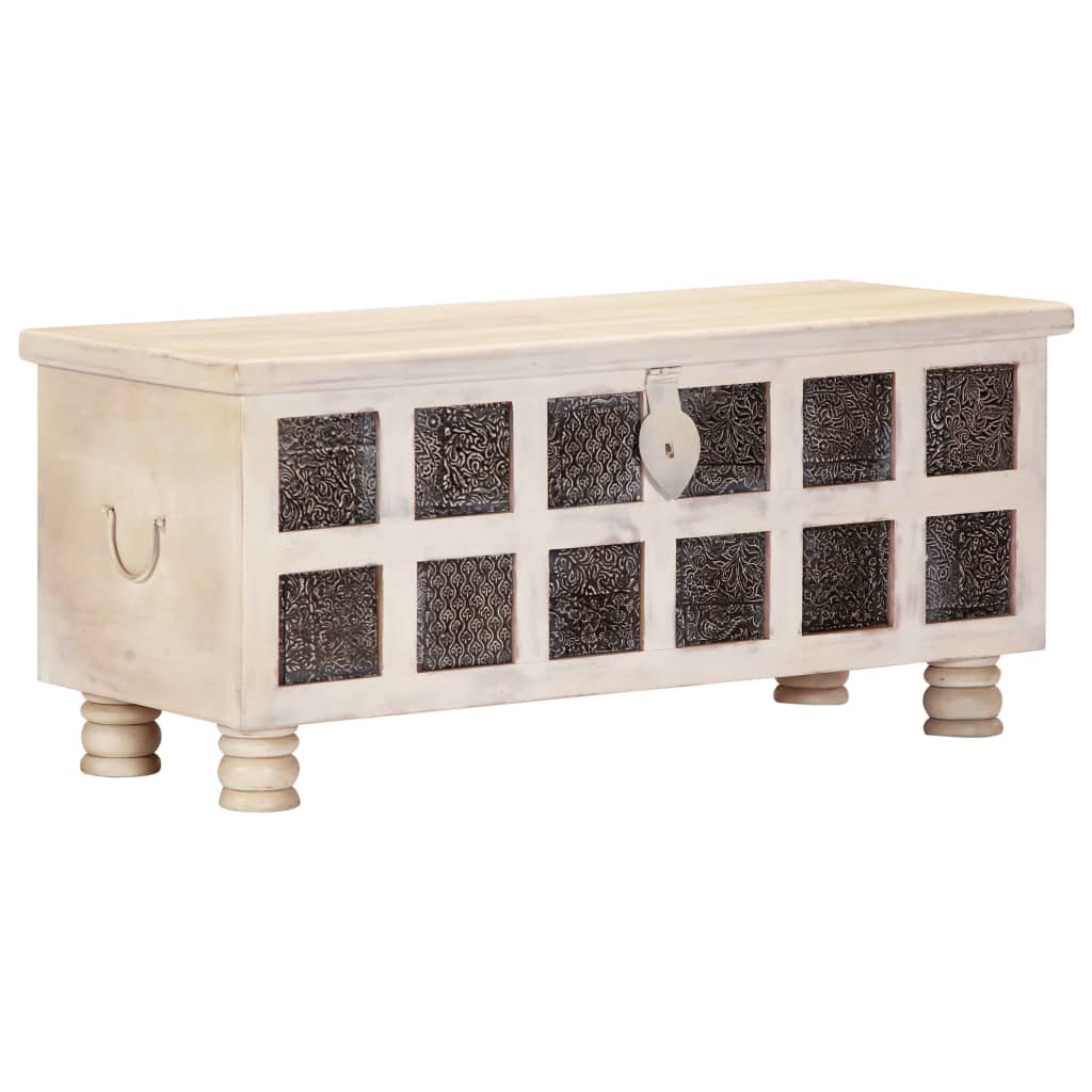 Boîte de rangement Blanc 110x40x45 cm Bois d'acacia massif Coffres de rangement vidaXL