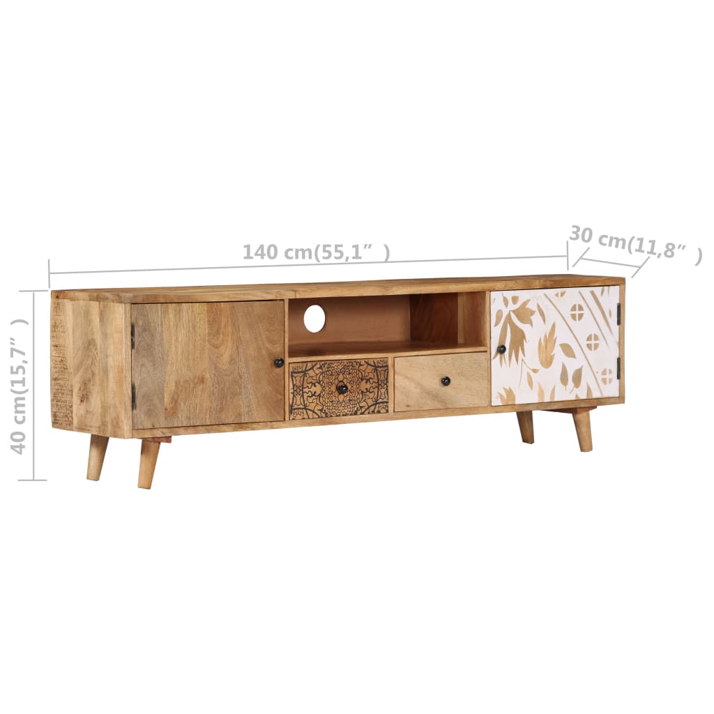 Meuble TV 140x30x40 cm Bois de manguier massif - XIOS