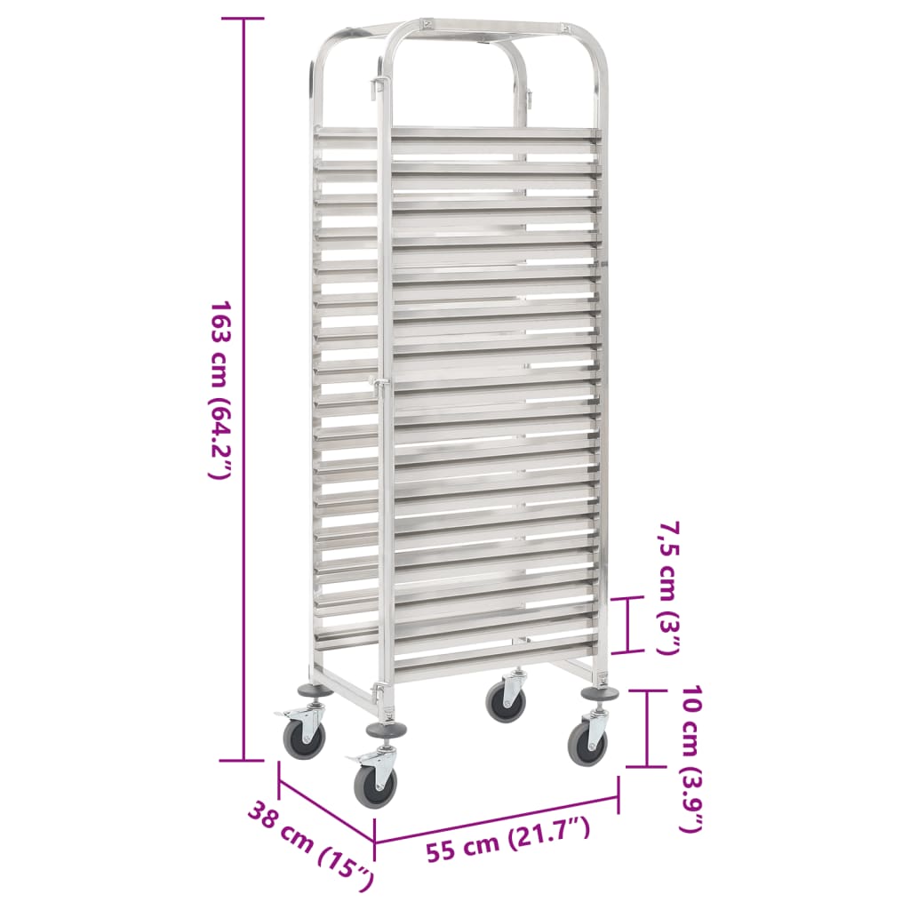 Chariot de cuisine pour 16 plateaux 38x55x163 cm Inox - XIOS