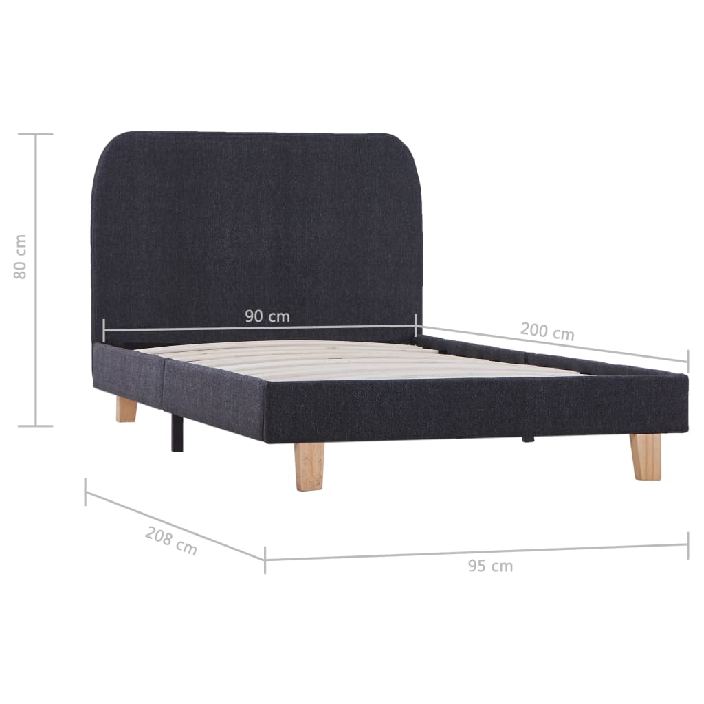 Cadre de lit sans matelas gris foncé tissu 90x200 cm - XIOS