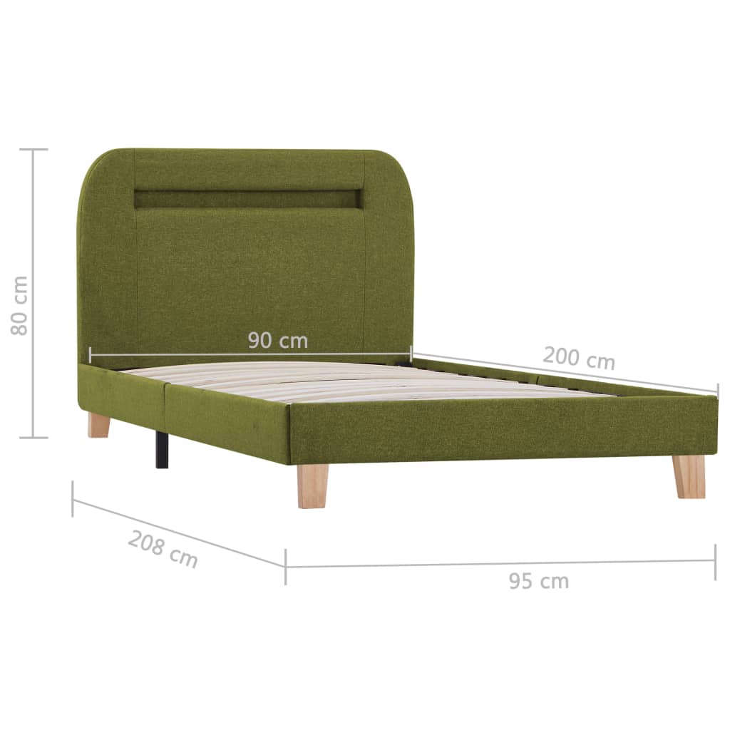 Cadre de lit avec LED sans matelas vert tissu 90x200 cm - XIOS