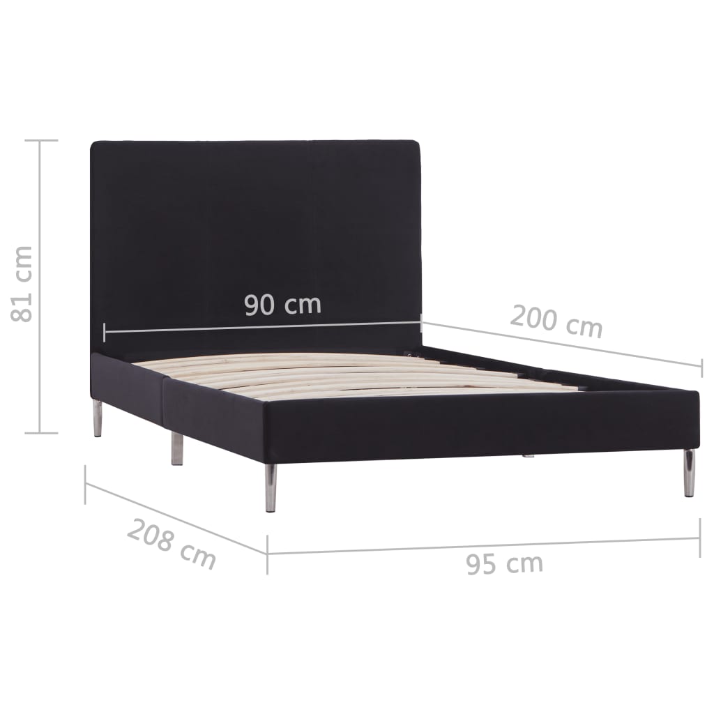 Cadre de lit sans matelas noir tissu 90x200 cm - XIOS