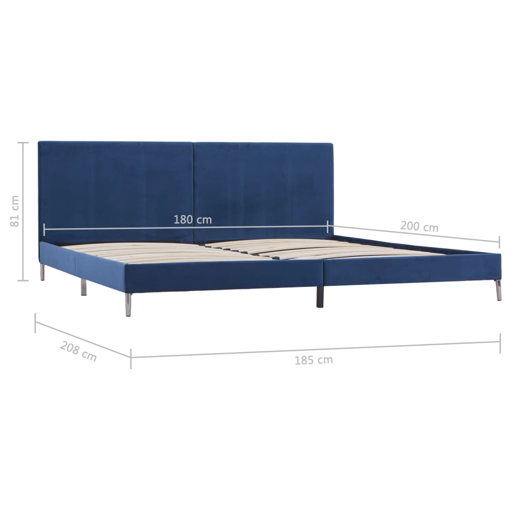 Cadre de lit sans matelas bleu tissu 180x200 cm - XIOS