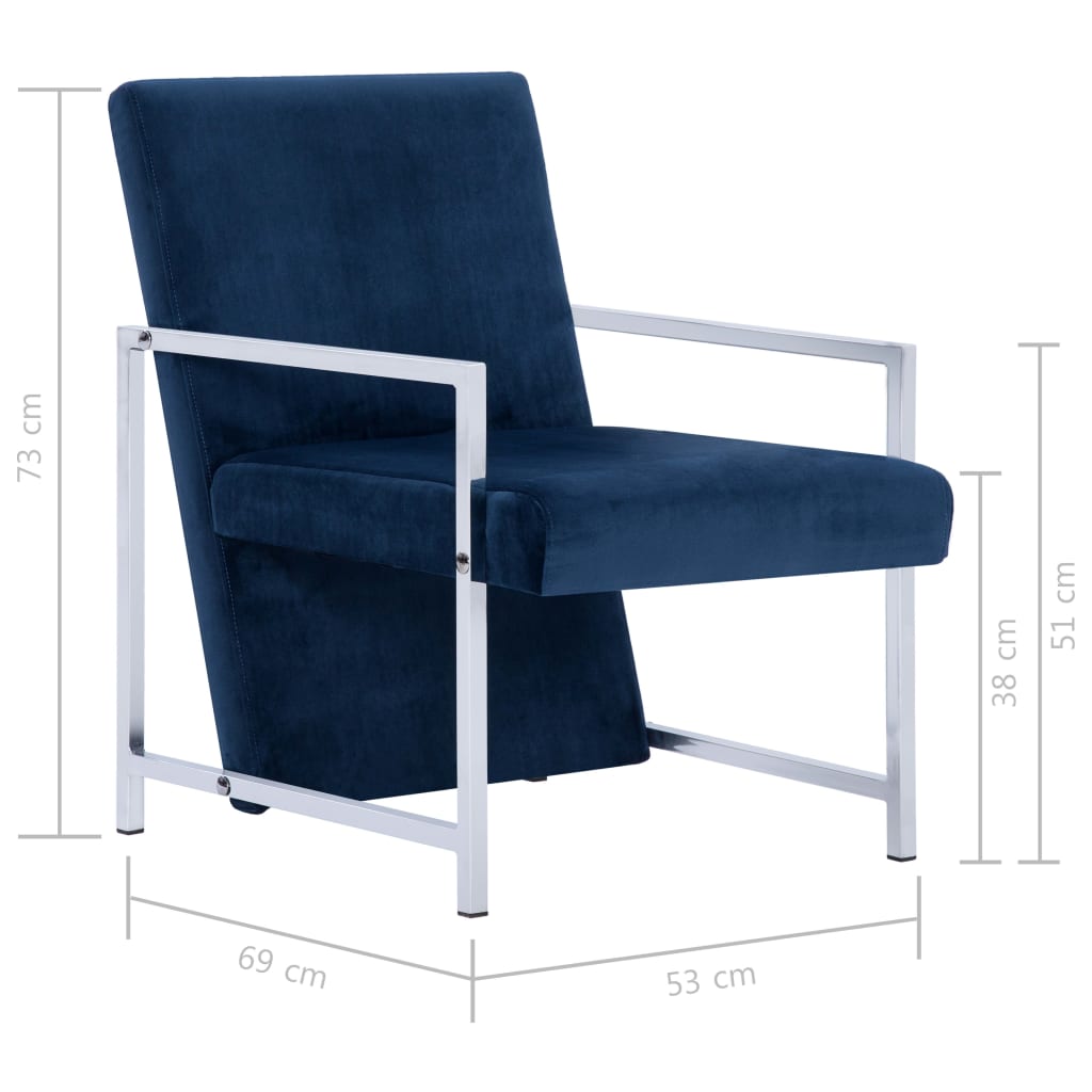 Fauteuil avec pieds chromés Bleu Velours - XIOS