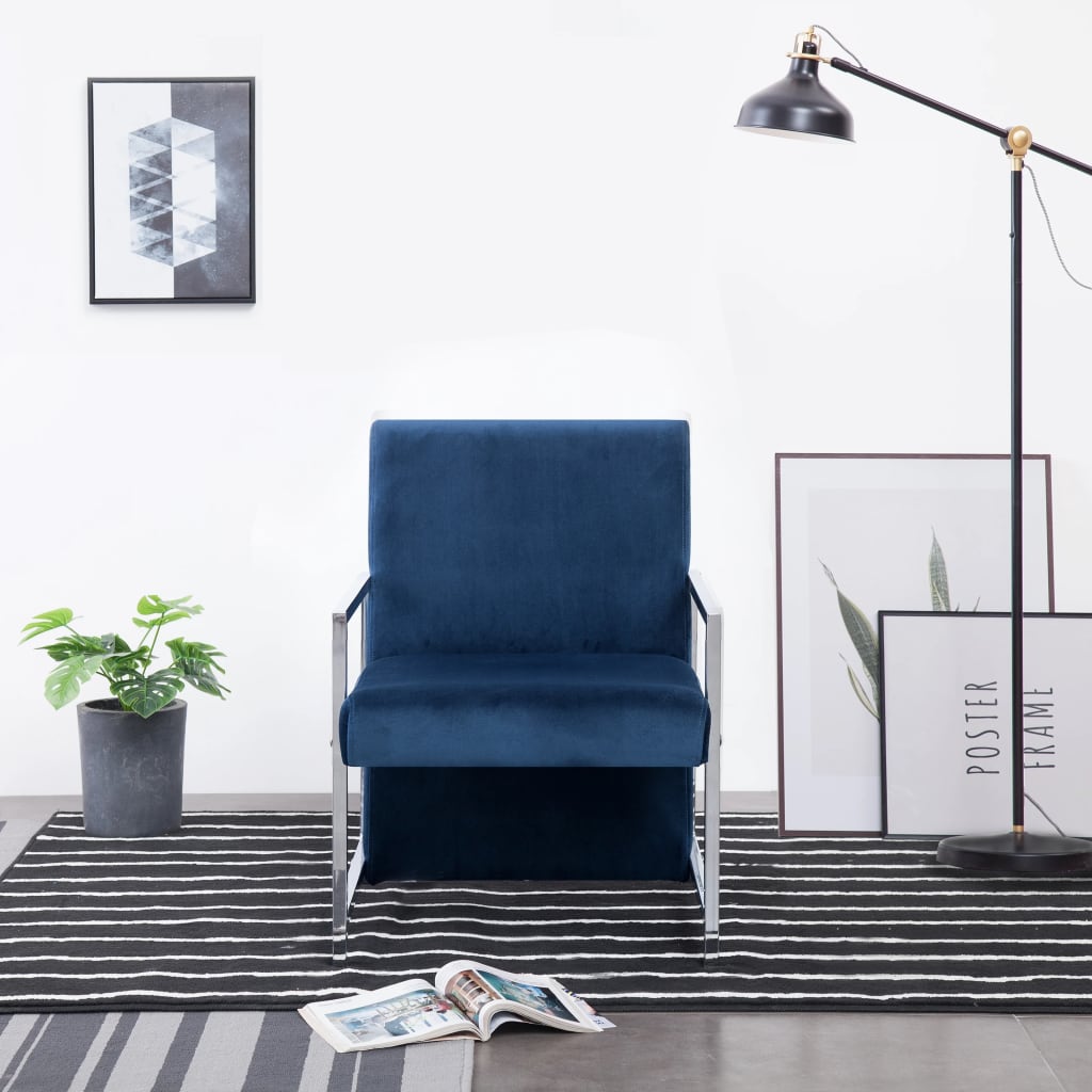 Fauteuil avec pieds chromés Bleu Velours - XIOS