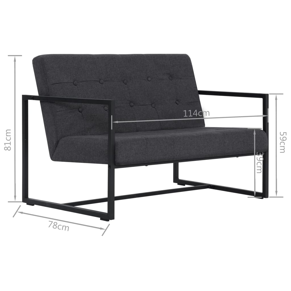 Sofa à 2 places avec accoudoirs Gris foncé Acier et tissu - XIOS
