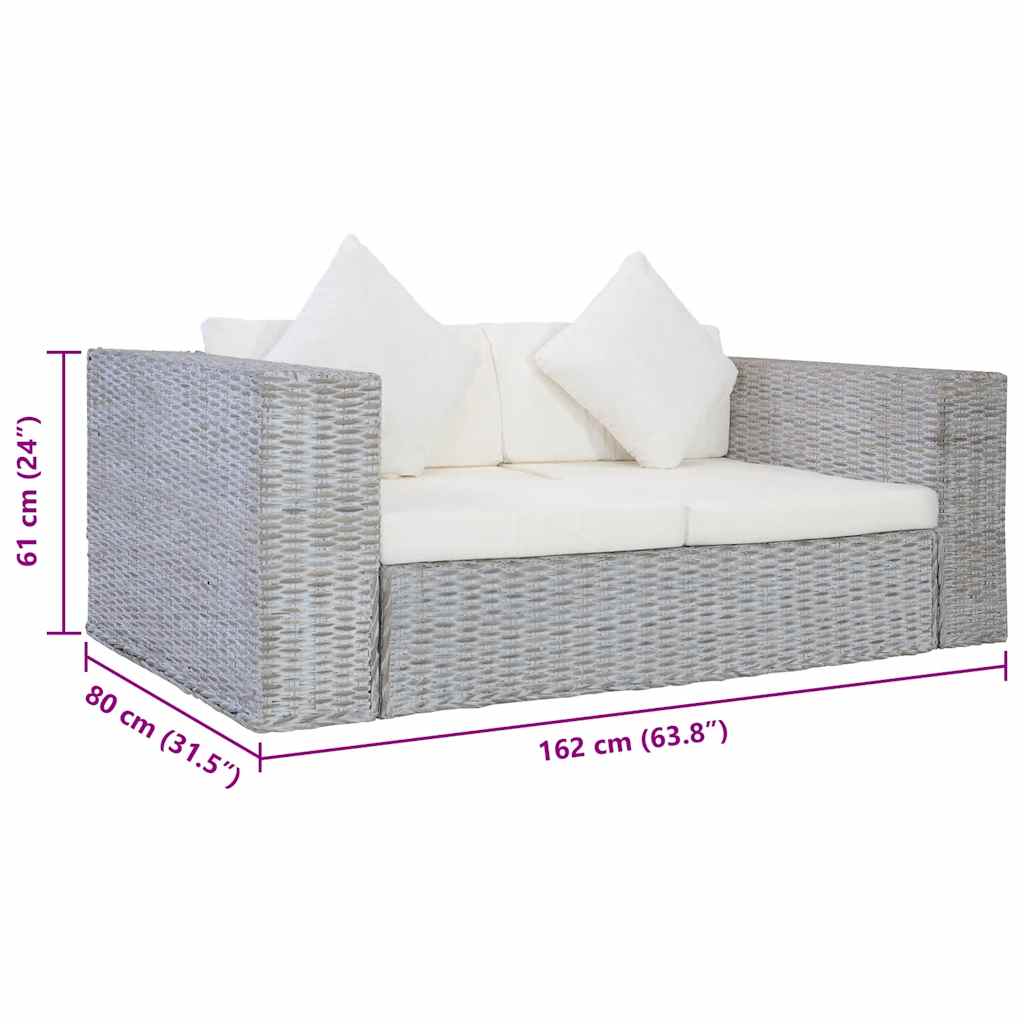 Canapé à 2 places avec coussins Gris Rotin naturel - XIOS