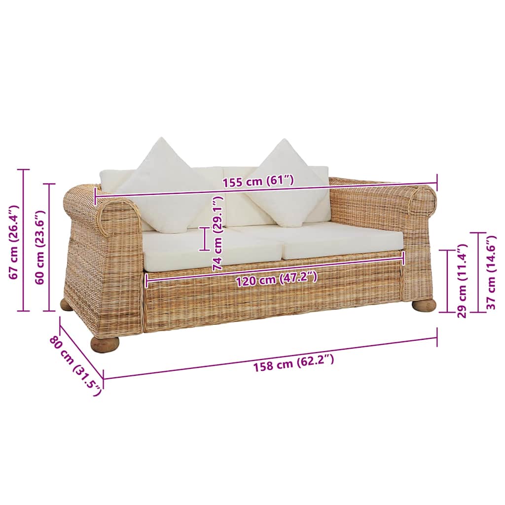 Canapé à 2 places avec coussins Rotin naturel - XIOS