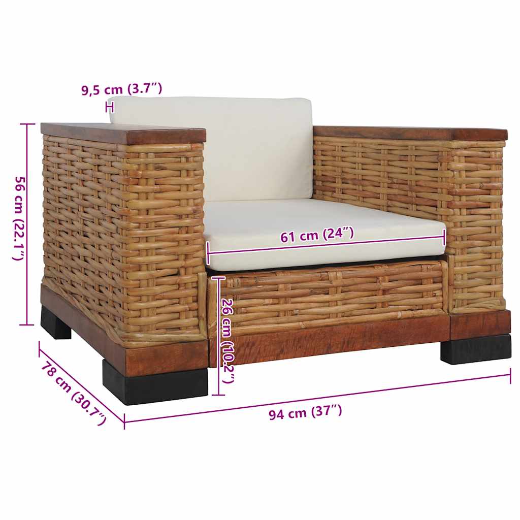 Fauteuil avec coussins Marron Rotin naturel - XIOS