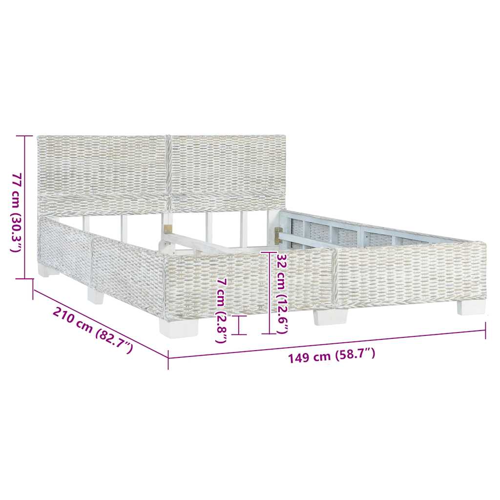 Cadre de lit sans matelas Gris Rotin naturel 140x200 cm - XIOS