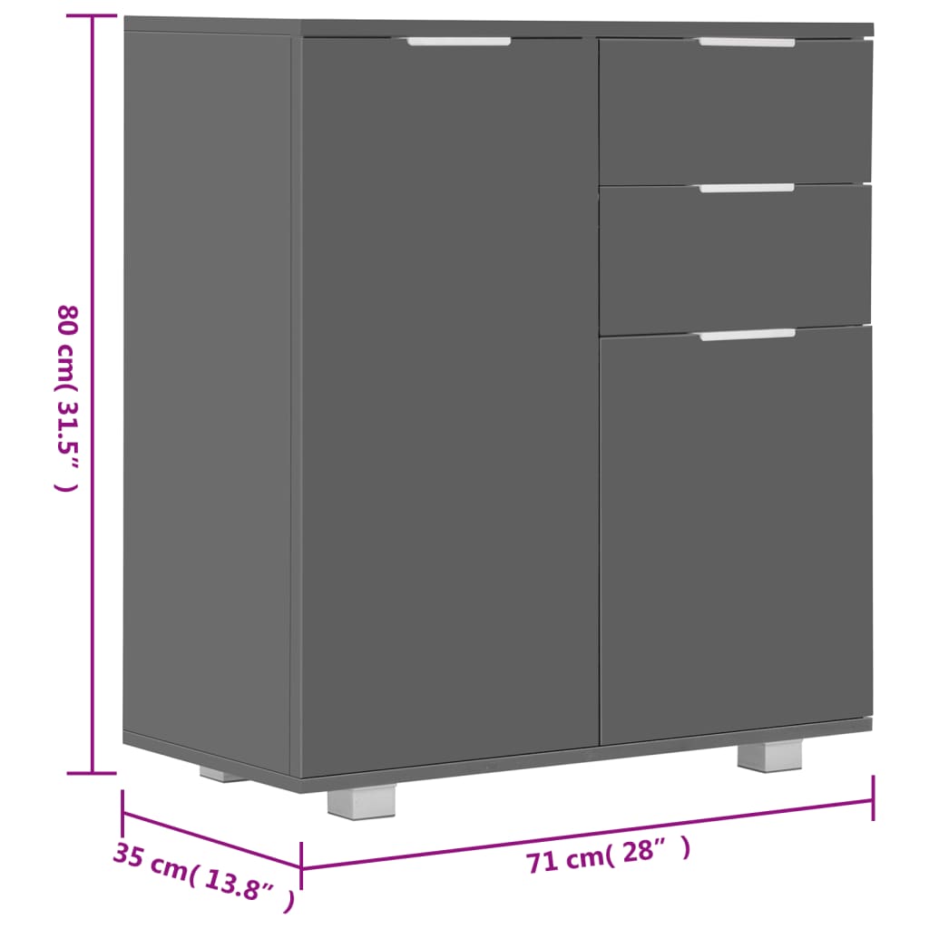 Buffet Gris brillant 71x35x80 cm Bois d'ingénierie - XIOS