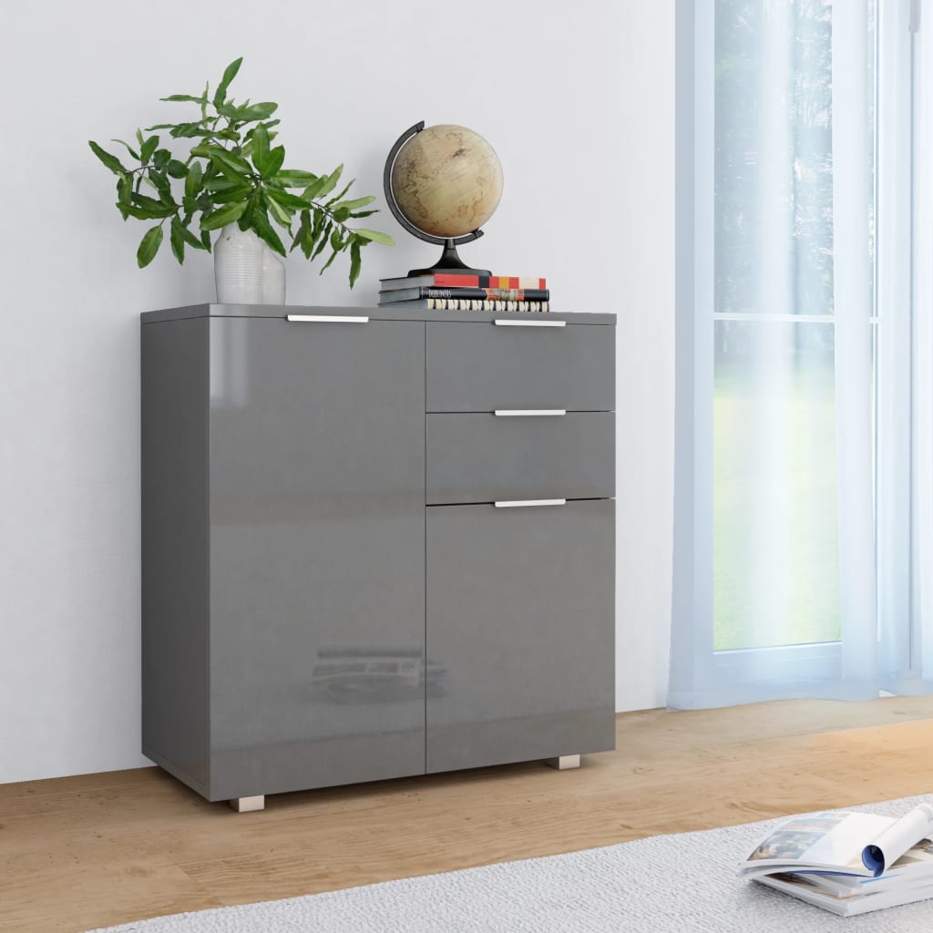 Buffet Gris brillant 71x35x80 cm Bois d'ingénierie - XIOS