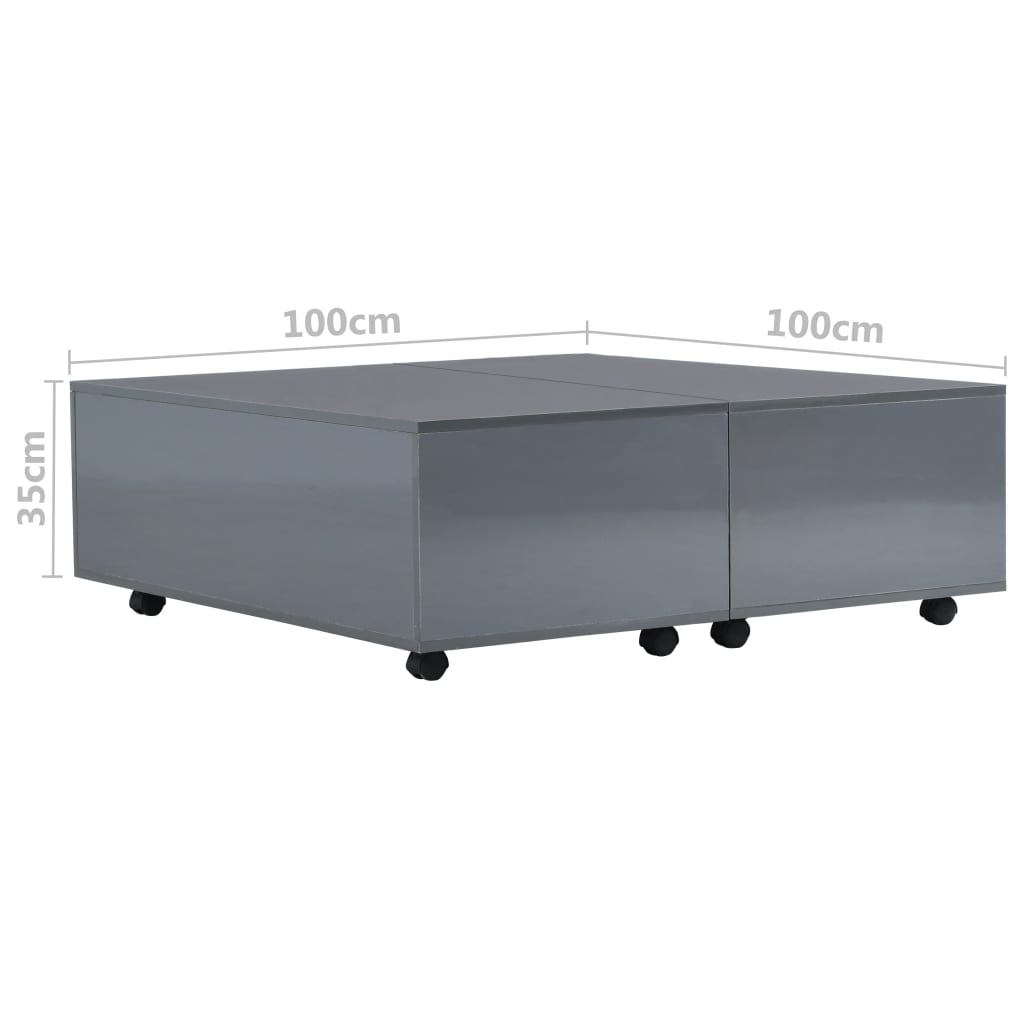 Table basse Gris brillant 100x100x35 cm - XIOS